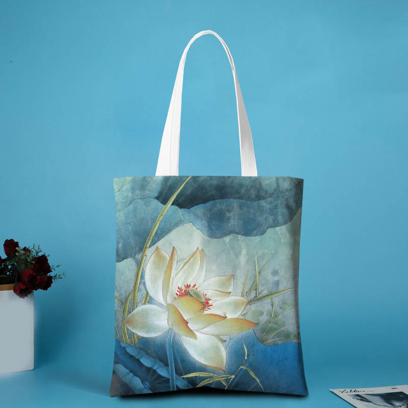 Buddhist Blessing Lotus Canvas Shoulder Bag