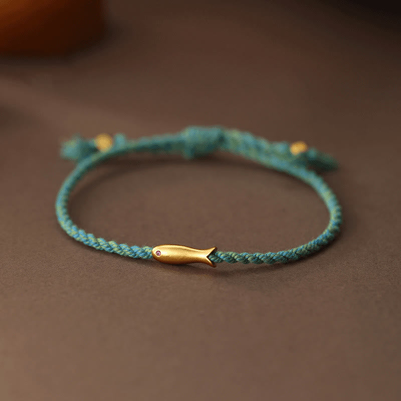 Buddhist Blessing Copper Lucky Koi Fish Luck Rope Bracelet
