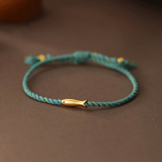 Buddhist Blessing Copper Lucky Koi Fish Luck Rope Bracelet