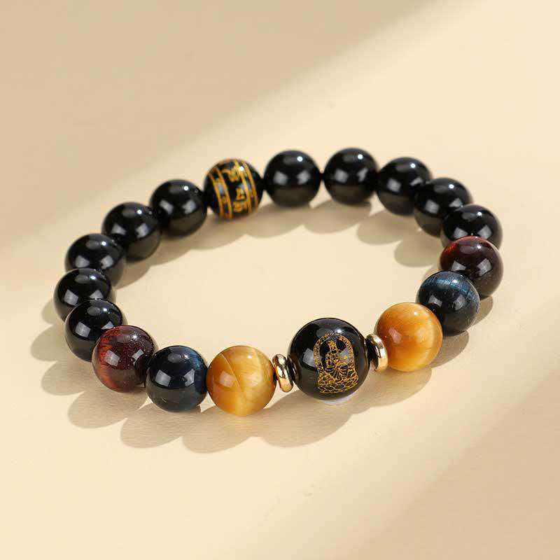 Buddhist Blessing Black Onyx Tiger Eye Om Mani Padme Hum Chinese Zodiac Natal Buddha Support Bracelet