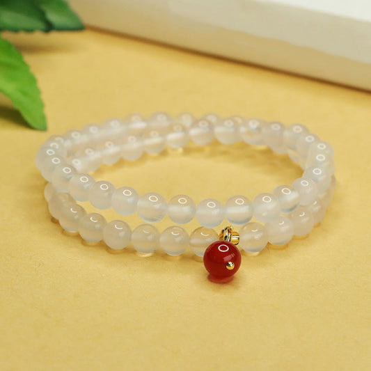 Buddhist Blessing Natural Chalcedony Red Agate Bead Double Layer Harmony Positive Bracelet