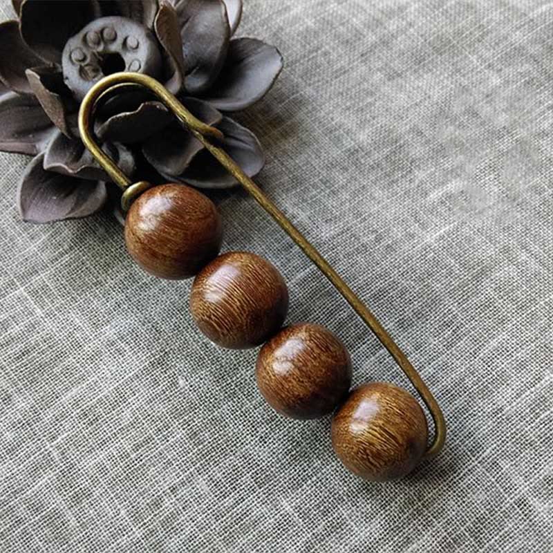 Buddhist Blessing Vintage Sandalwood Agathis Alba Ebony Wood Peltogyne Beads Healing Brooch
