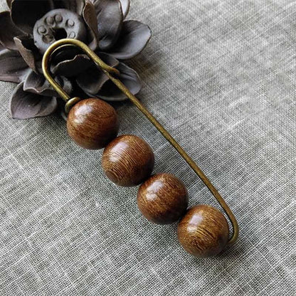 Buddhist Blessing Vintage Sandalwood Agathis Alba Ebony Wood Peltogyne Beads Healing Brooch