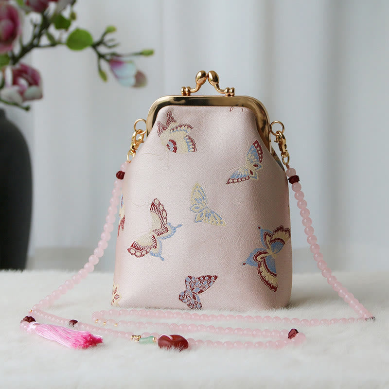 Buddhist Blessing Retro Chinese Embroidery Pearl Chain Crossbody Bag Shoudler Bag