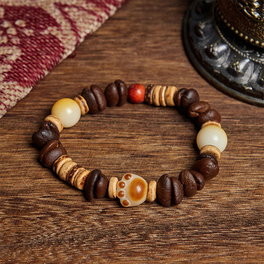 Buddhist Blessing Handmade Cat's Paw Coffee Beans Bodhi Seed Bracelet