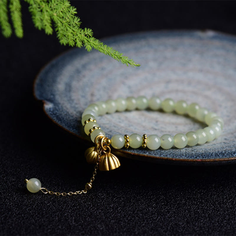 Buddhist Blessing Natural Hetian Jade Lotus Luck Bracelet