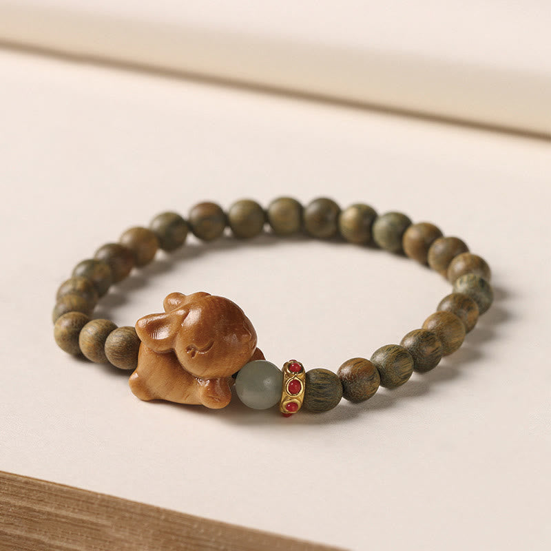 Buddhist Blessing Green Sandalwood Gold Sandalwood Cute Rabbit Positive Bracelet