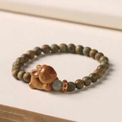 Buddhist Blessing Green Sandalwood Gold Sandalwood Cute Rabbit Positive Bracelet