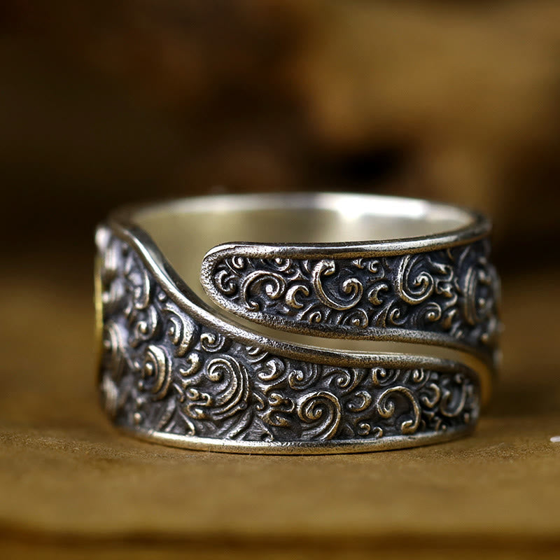 Buddhist Blessing 925 Sterling Silver PiXiu Copper Coin Brass Wealth Luck Adjustable Ring