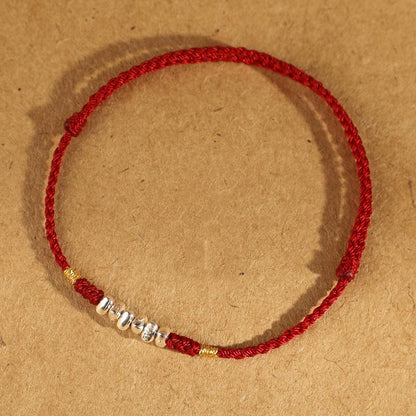 Buddhist Blessing 925 Sterling Silver String Protection Luck Ultra-Thin Braided Bracelet Anklet