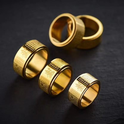 Buddhist Blessing Chinese Zodiac Natal Buddhist Blessing Heart Sutra Carved Titanium Steel Calm Rotatable Ring