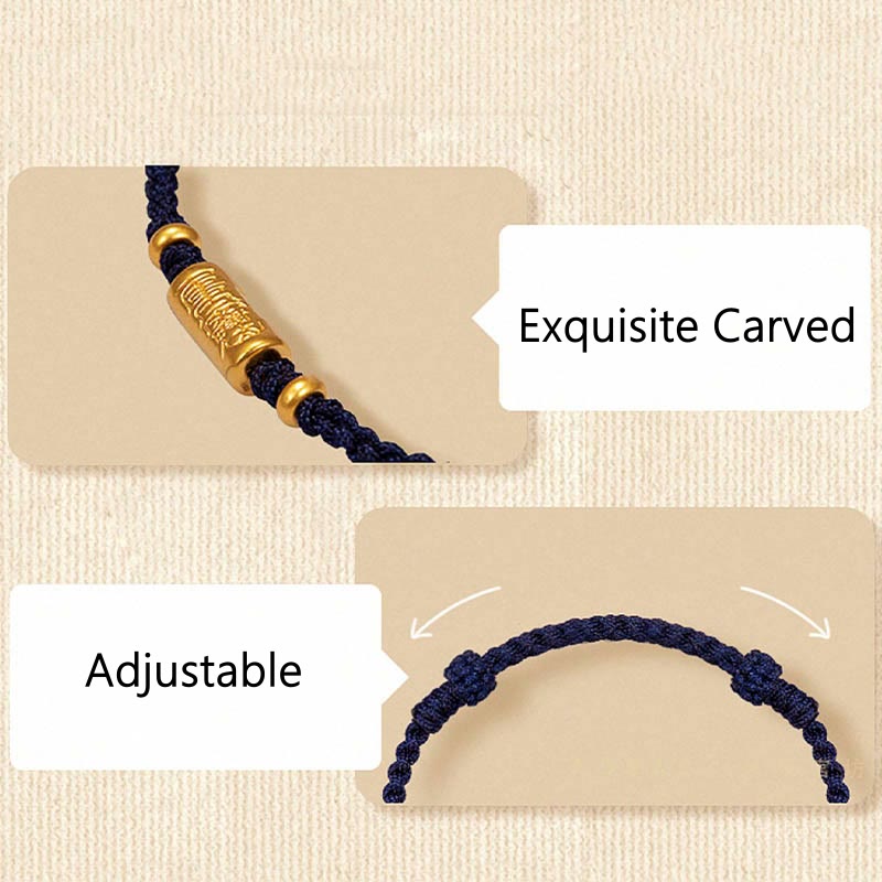 Buddhist Blessing 999 Gold Good Luck Amulet Carved Design Handmade Strength Braided Rope Bracelet