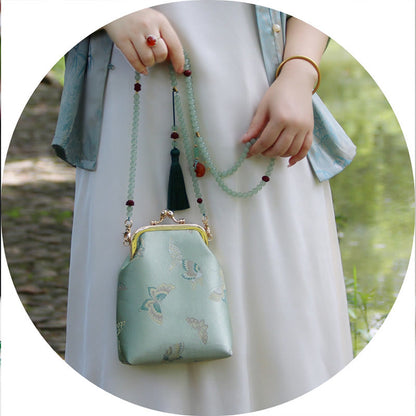 Buddhist Blessing Retro Chinese Embroidery Pearl Chain Crossbody Bag Shoudler Bag