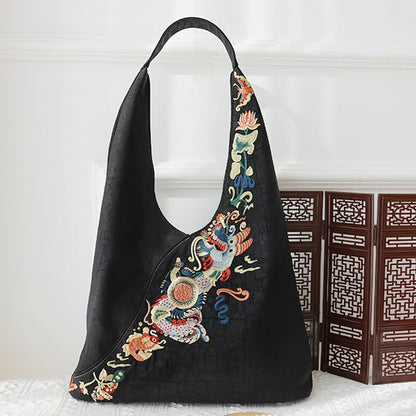 Buddhist Blessing Fish Flower Phoenix Embroidery Xiangyunsha Silk Shoulder Bag