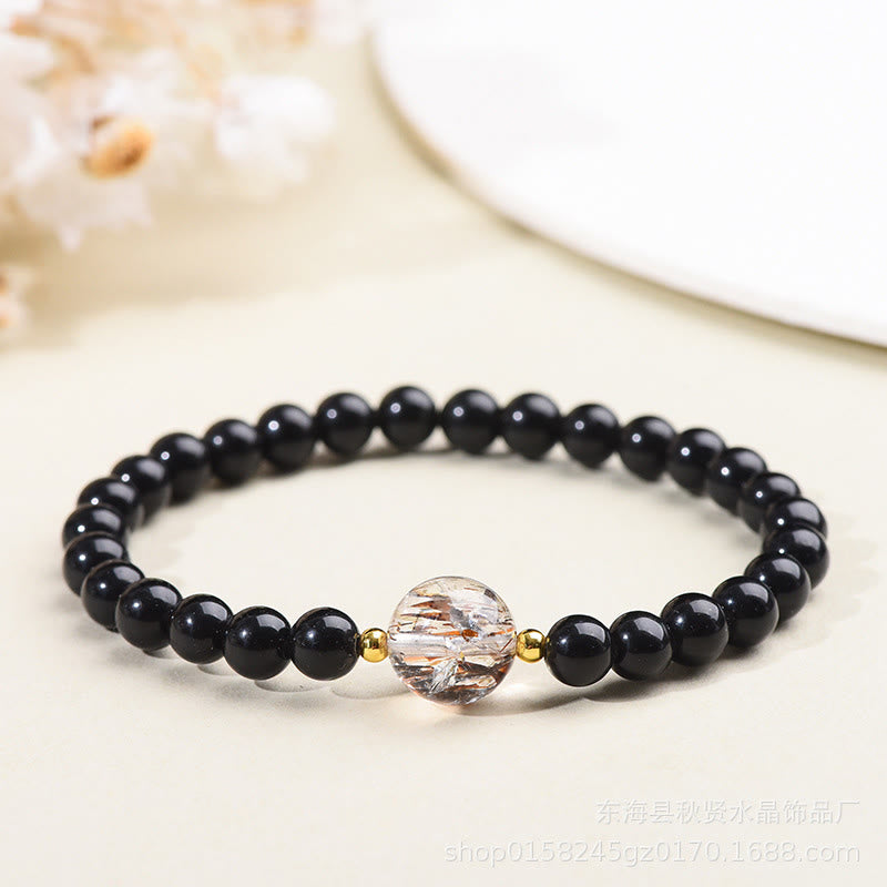 Buddhist Blessing Tiger Eye Black Obsidian Courage Beads Bracelet