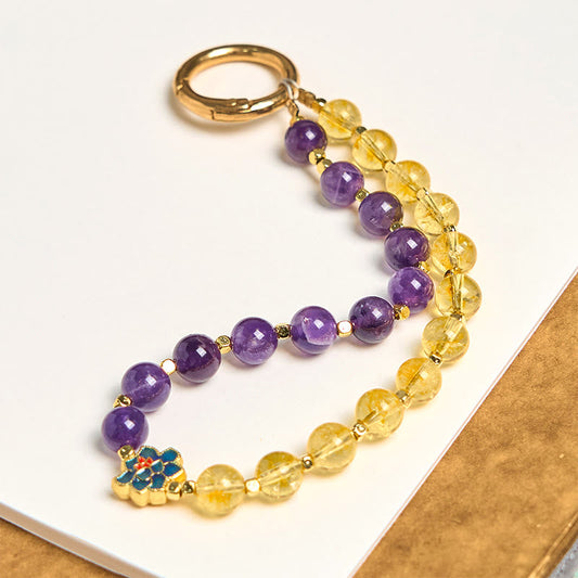 Buddhist Blessing Natural Amethyst Citrine Healing Key Chain Phone Hanging Decoration