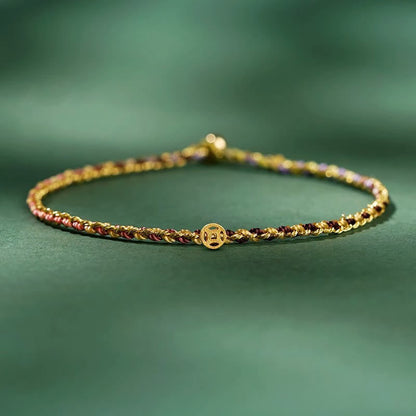 Buddhist Blessing Colorful Rope Luck Coin Bead Abundance Extra Thin Braided Bracelet