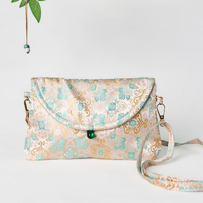 Buddhist Blessing Retro Flowers Pattern Polyester Cotton Embroidery Crossbody Bag Hangbags