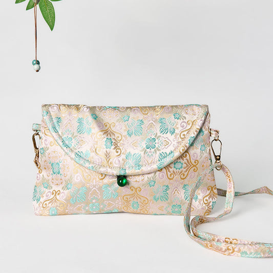 Buddhist Blessing Retro Flowers Pattern Polyester Cotton Embroidery Crossbody Bag Hangbags