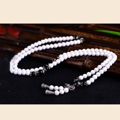 Buddhist Blessing 108 Mala Beads White Porcelain Six True Words 'Om Mani Padme Hum' Patience Bracelet