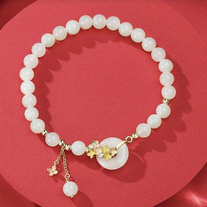 Buddhist Blessing 925 Sterling Silver Natural Hetian Jade Osmanthus Flowers Peace Buckle Zircon Luck Bracelet Necklace Pendant