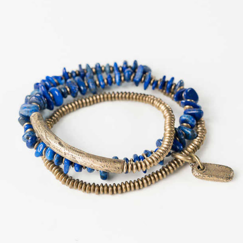 Buddhist Blessing Irregular Shape Triple Wrap Lazurite Balance Bracelet
