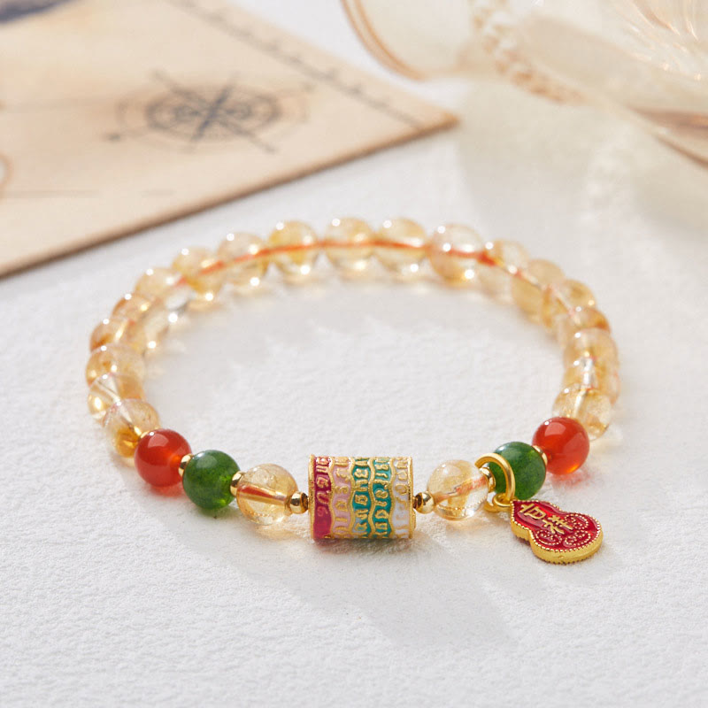 Buddhist Blessing Natural Citrine Red Agate Green Chalcedony Protection Bracelet