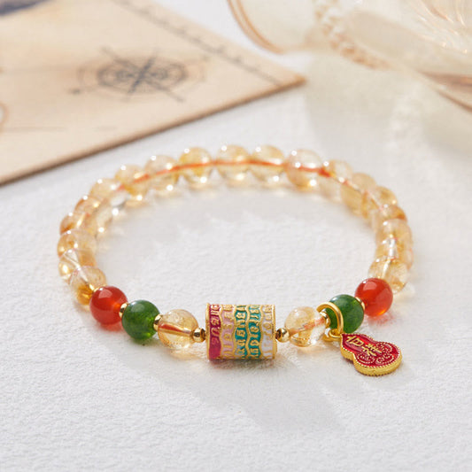 Buddhist Blessing Natural Citrine Red Agate Green Chalcedony Protection Bracelet