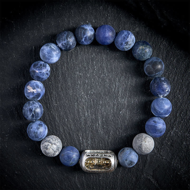 Buddhist Blessing Natural Sodalite Grey Jasper Om Mani Padme Hum Harmony Bracelet