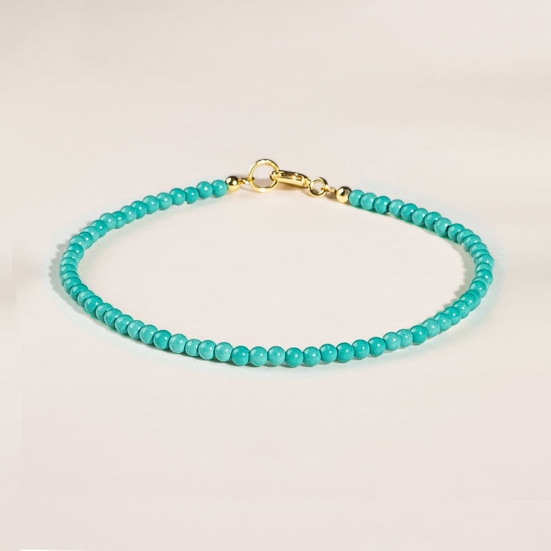 Buddhist Blessing 2mm Turquoise Ultra-thin Beads 14k Gold Plated Copper Wisdom Bracelet