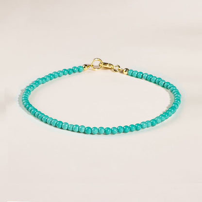 Buddhist Blessing 2mm Turquoise Ultra-thin Beads 14k Gold Plated Copper Wisdom Bracelet
