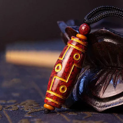 Buddhist Blessing Cinnabar Nine-eye Dzi Bead Blessing Necklace Pendant