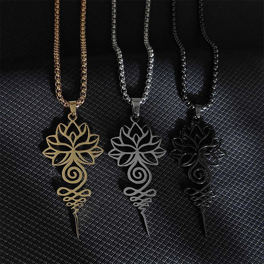 Buddhist Blessing Lotus Unalome Chakra Symbol Design Stainless Steel Enlightenment Necklace Pendant