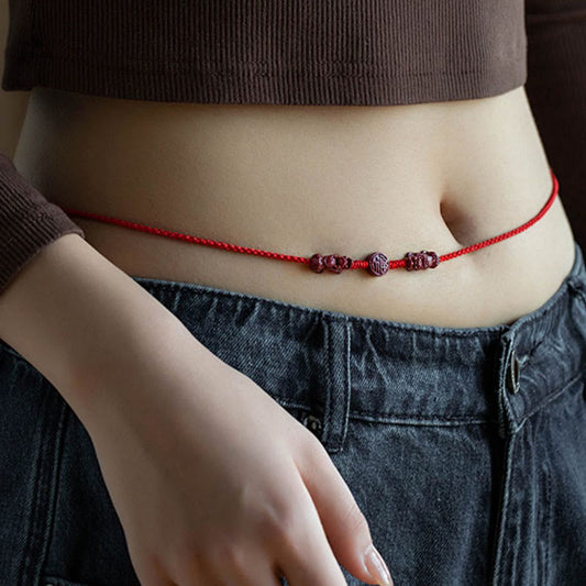 Buddhist Blessing Natural Cinnabar PiXiu Calm Blessing Red String Belly Chain