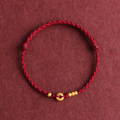 Buddhist Blessing 999 Gold Small Peace Buckle Design Handmade Luck Braided Rope Bracelet Anklet
