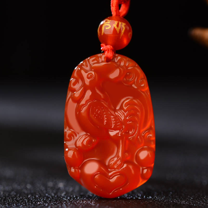 Buddhist Blessing Chinese Zodiac Red Agate Luck Necklace Pendant