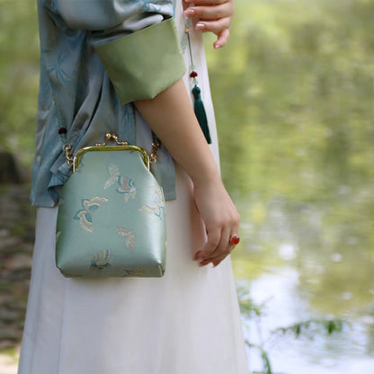 Buddhist Blessing Retro Chinese Embroidery Pearl Chain Crossbody Bag Shoudler Bag