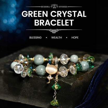 Buddhist Blessing Amethyst Green Crystal Red Crystal Cat Balance Bracelet