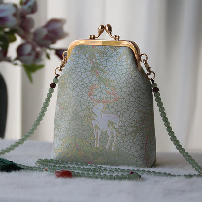 Buddhist Blessing Retro Chinese Embroidery Pearl Chain Crossbody Bag Shoudler Bag