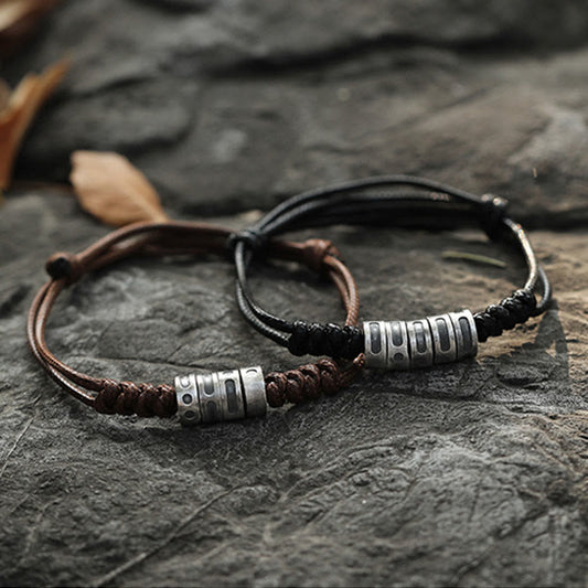 Buddhist Blessing 999 Sterling Silver Morse Code Wax Rope Blessing Bracelet