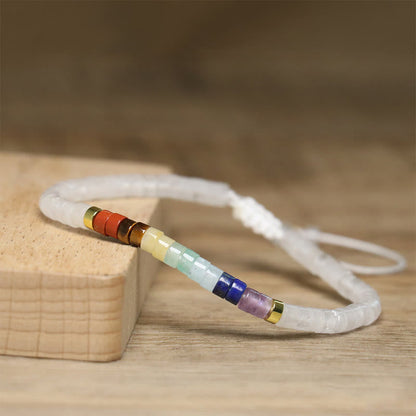 Buddhist Blessing Natural White Crystal Black Onyx Clarity Spacer Bead Bracelet