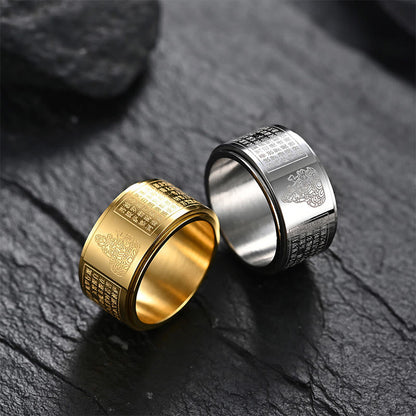 Buddhist Blessing Chinese Zodiac Natal Buddhist Blessing Heart Sutra Carved Titanium Steel Calm Rotatable Ring