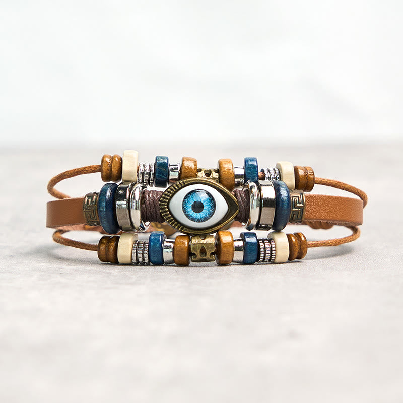 Buddhist Blessing Tibetan Evil Eye Leather Adjustable Protection Bracelet