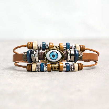 Buddhist Blessing Tibetan Evil Eye Leather Adjustable Protection Bracelet