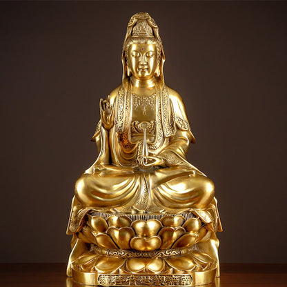 Buddhist Blessing Kwan Yin Avalokitesvara Wealth Brass Copper Statue Home Desk Decoration