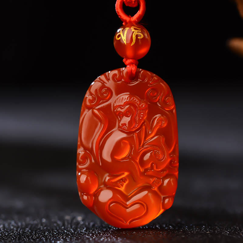 Buddhist Blessing Chinese Zodiac Red Agate Luck Necklace Pendant