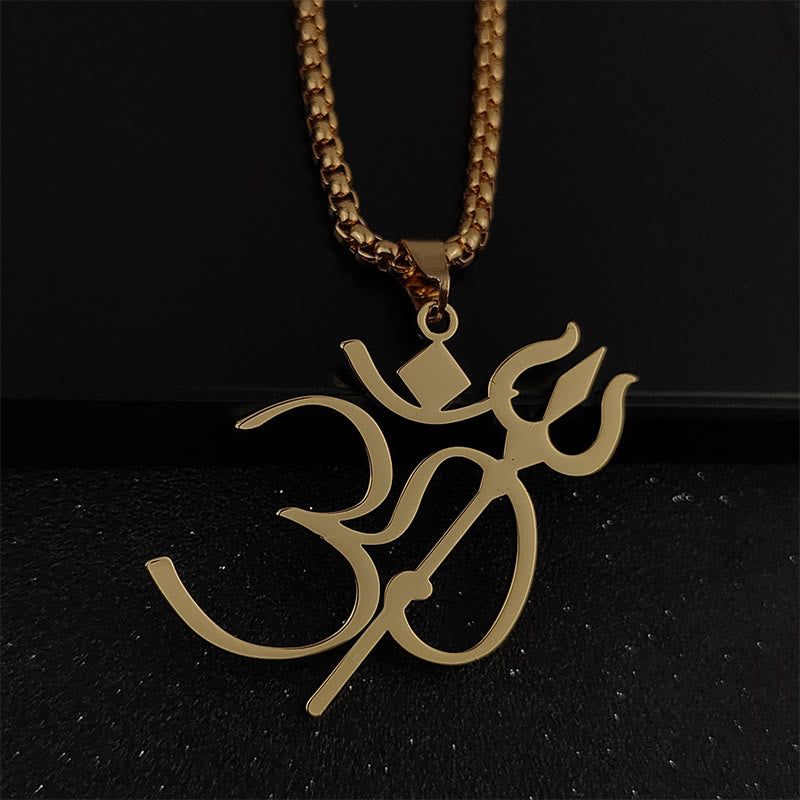Buddhist Blessing Trident OM Symbol Stainless Steel Connection Necklace Pendant