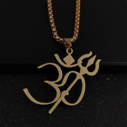 Buddhist Blessing Trident OM Symbol Stainless Steel Connection Necklace Pendant