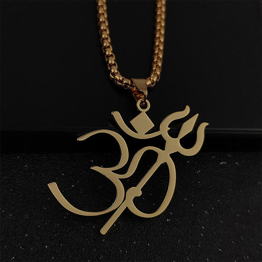 Buddhist Blessing Trident OM Symbol Stainless Steel Connection Necklace Pendant