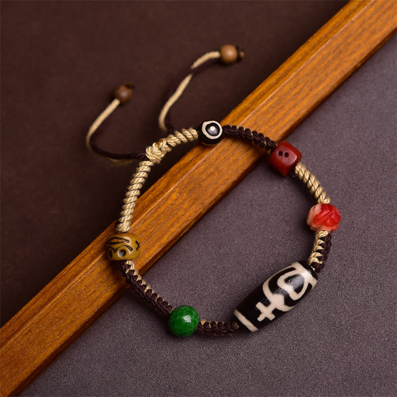 Buddhist Blessing Handmade Tibetan Dzi Bead Wealth Braided Rope Bracelet